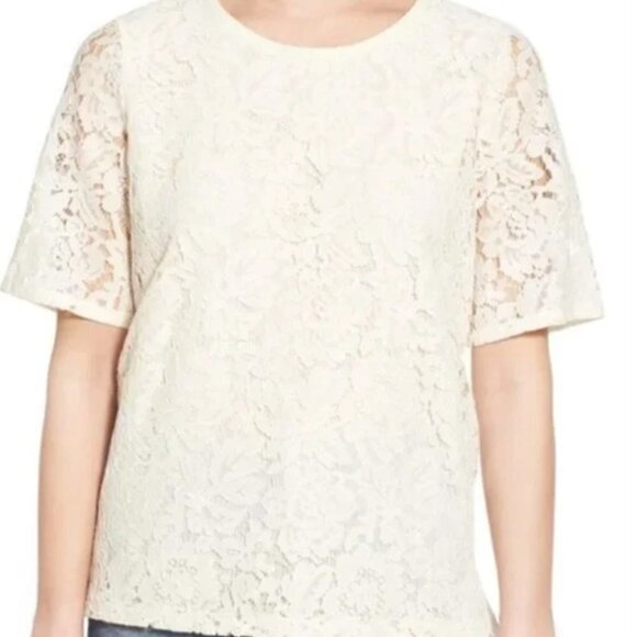 Madewell cream floral lace short sleeve blouse size medium - Picture 3 of 13